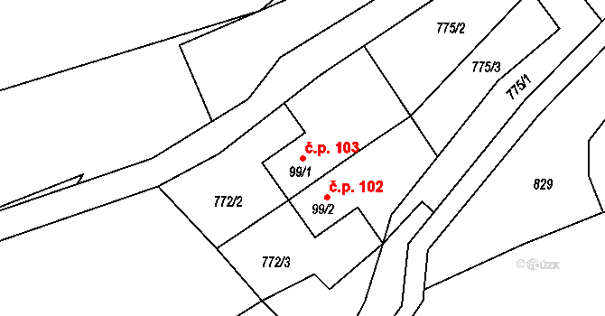 Rudoltice 103, Sobotín na parcele st. 99/1 v KÚ Rudoltice u Sobotína, Katastrální mapa