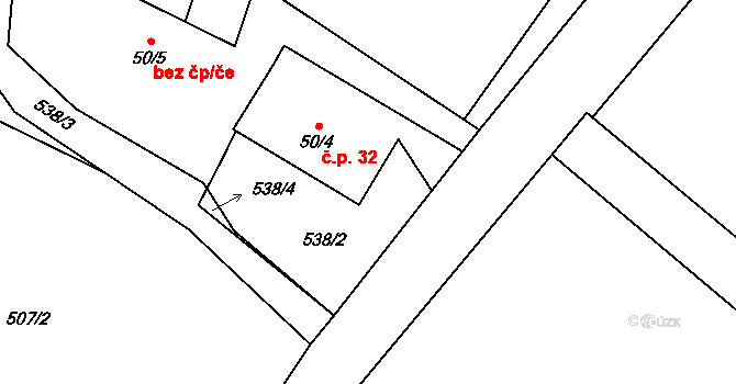 Jakubčovice nad Odrou 32 na parcele st. 50/4 v KÚ Jakubčovice nad Odrou, Katastrální mapa