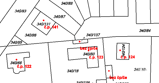 Hořín 84314761 na parcele st. 340/137 v KÚ Hořín, Katastrální mapa