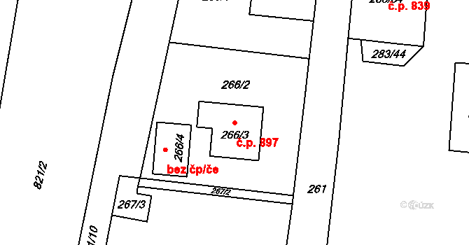 Příbor 897 na parcele st. 266/3 v KÚ Klokočov u Příbora, Katastrální mapa