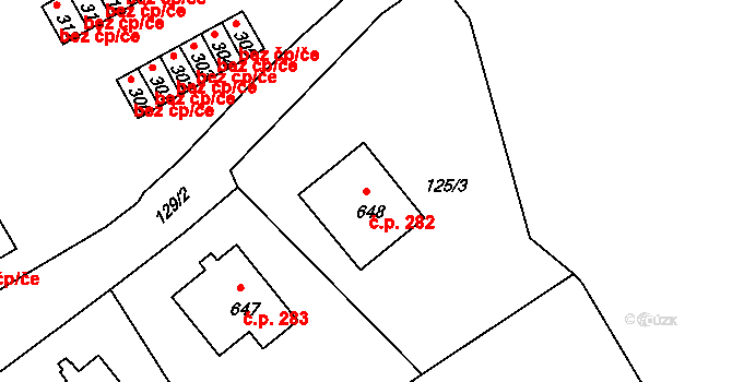 Loučovice 282 na parcele st. 648 v KÚ Loučovice, Katastrální mapa