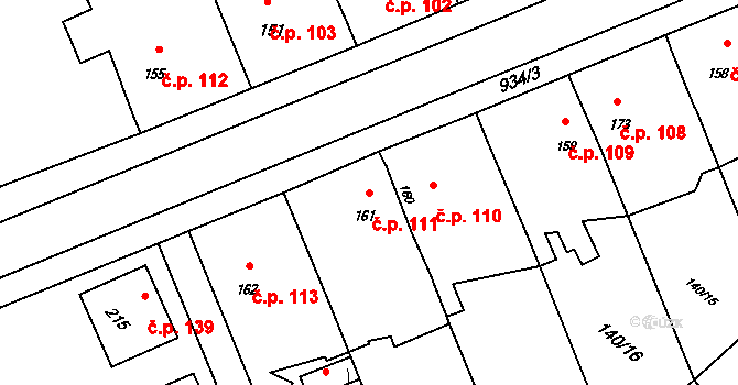 Lužany 111 na parcele st. 161 v KÚ Lužany u Přeštic, Katastrální mapa