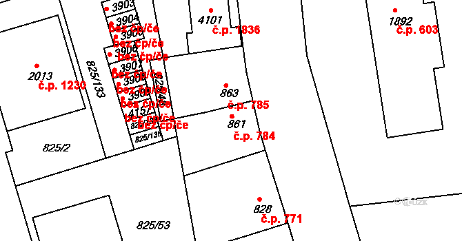 Humpolec 784 na parcele st. 861 v KÚ Humpolec, Katastrální mapa
