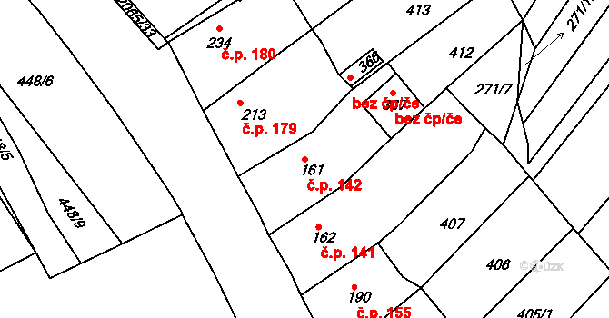 Merklín 142 na parcele st. 161 v KÚ Merklín u Přeštic, Katastrální mapa