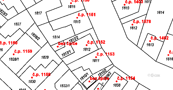Louny 1152 na parcele st. 1812 v KÚ Louny, Katastrální mapa