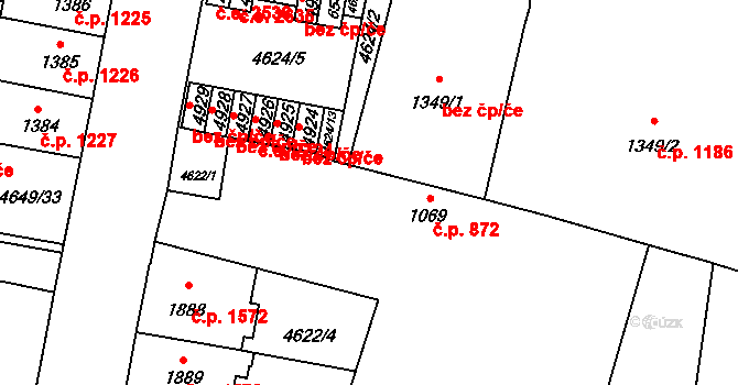Žatec 872 na parcele st. 1069 v KÚ Žatec, Katastrální mapa