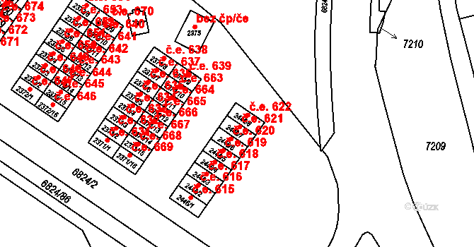 Žatec 621 na parcele st. 2446/7 v KÚ Žatec, Katastrální mapa