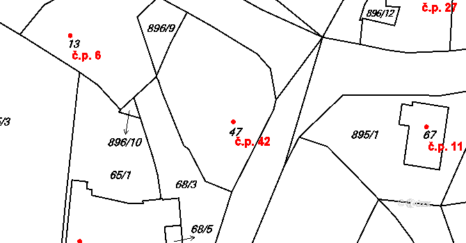 Vadín 42, Okrouhlice na parcele st. 47 v KÚ Vadín, Katastrální mapa