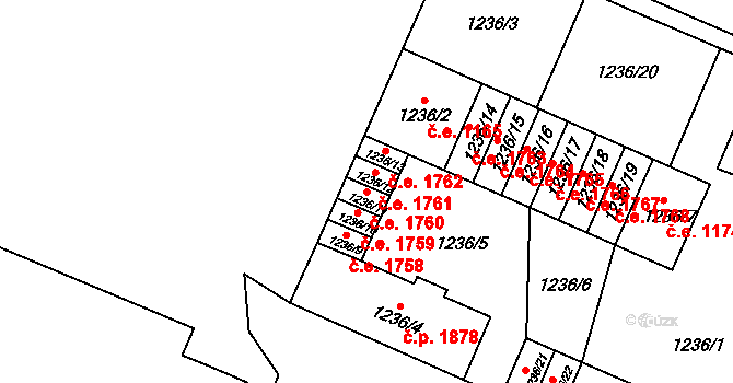 Děčín IV-Podmokly 1760, Děčín na parcele st. 1236/11 v KÚ Podmokly, Katastrální mapa
