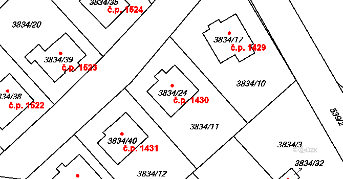 Chotěboř 1430 na parcele st. 3834/24 v KÚ Chotěboř, Katastrální mapa