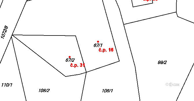 Bohdašín 16 na parcele st. 67/1 v KÚ Bohdašín v Orlických horách, Katastrální mapa