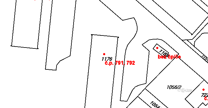 Vamberk 791,792 na parcele st. 1176 v KÚ Vamberk, Katastrální mapa