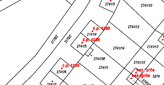 Rychnov nad Kněžnou 1249 na parcele st. 2741/5 v KÚ Rychnov nad Kněžnou, Katastrální mapa