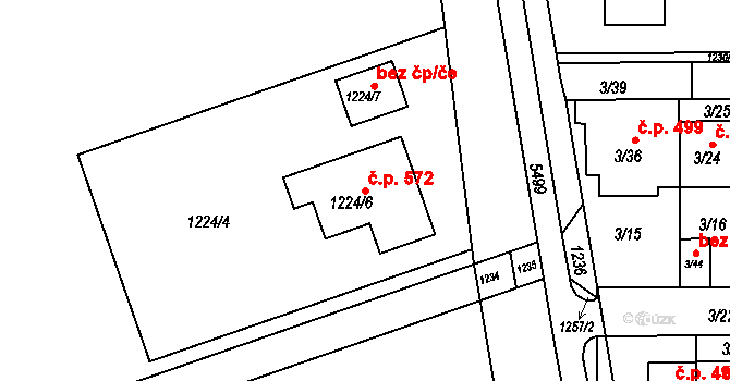 Dobšice 572 na parcele st. 1224/6 v KÚ Dobšice u Znojma, Katastrální mapa