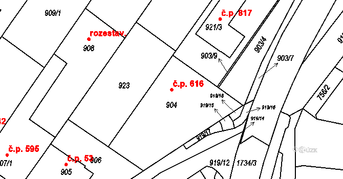 Lednice 616 na parcele st. 904 v KÚ Lednice na Moravě, Katastrální mapa