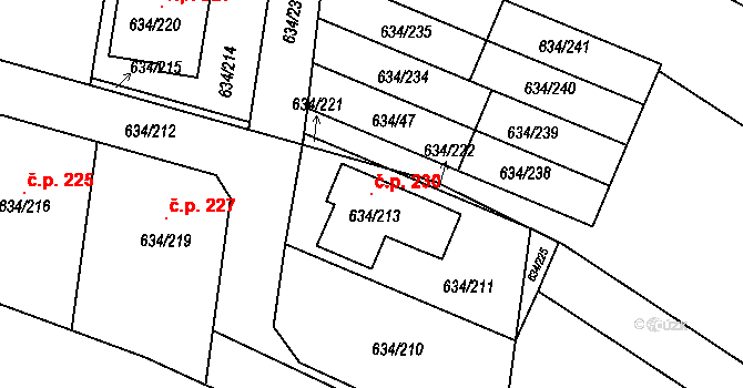 Horákov 230, Mokrá-Horákov na parcele st. 634/213 v KÚ Horákov, Katastrální mapa