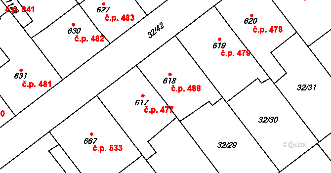 Tovačov I-Město 488, Tovačov na parcele st. 618 v KÚ Tovačov, Katastrální mapa