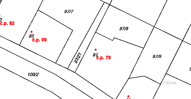 Třebešice 79 na parcele st. 91 v KÚ Třebešice, Katastrální mapa