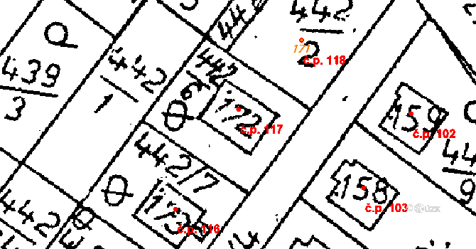 Vlkaneč 117 na parcele st. 172 v KÚ Vlkaneč, Katastrální mapa