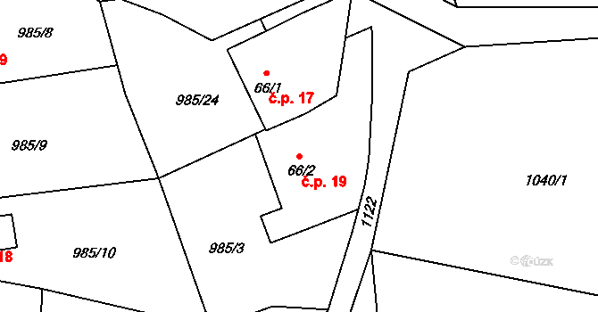 Řehenice 19 na parcele st. 66/2 v KÚ Malešín, Katastrální mapa