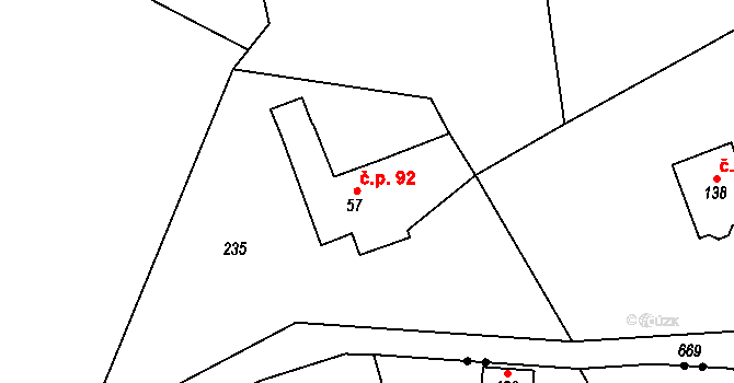 Černava 92 na parcele st. 57 v KÚ Černava, Katastrální mapa