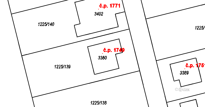 Lipník nad Bečvou I-Město 1749, Lipník nad Bečvou na parcele st. 3380 v KÚ Lipník nad Bečvou, Katastrální mapa
