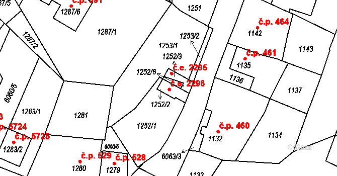Jihlava 2296 na parcele st. 1252/2 v KÚ Jihlava, Katastrální mapa