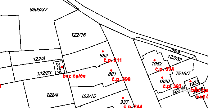 Telč-Štěpnice 211, Telč na parcele st. 882 v KÚ Telč, Katastrální mapa