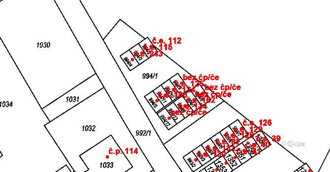 Zastávka 125 na parcele st. 994/10 v KÚ Zastávka, Katastrální mapa