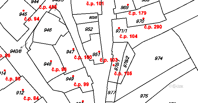 Vnorovy 103 na parcele st. 951 v KÚ Vnorovy, Katastrální mapa