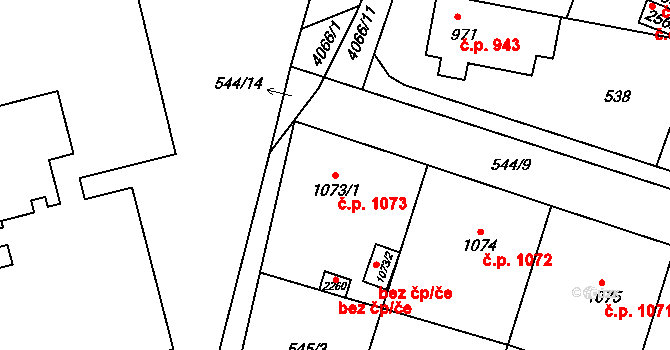 Kyjov 1073 na parcele st. 1073/1 v KÚ Kyjov, Katastrální mapa