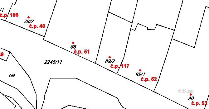 Troubky 117, Troubky-Zdislavice na parcele st. 89/2 v KÚ Troubky, Katastrální mapa