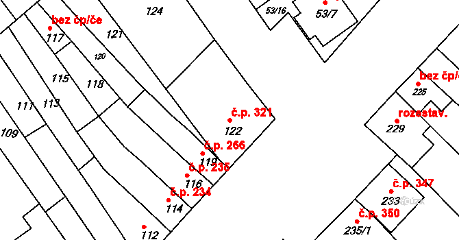 Šaratice 321 na parcele st. 122 v KÚ Šaratice, Katastrální mapa