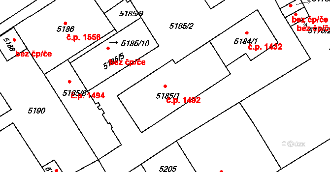 Kladno 1492 na parcele st. 5185/1 v KÚ Kladno, Katastrální mapa