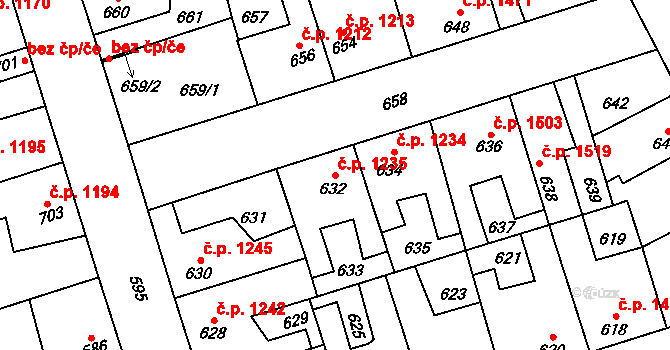 Kročehlavy 1235, Kladno na parcele st. 632 v KÚ Kročehlavy, Katastrální mapa