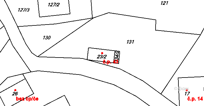 Želechy 43, Lomnice nad Popelkou na parcele st. 23/2 v KÚ Želechy, Katastrální mapa