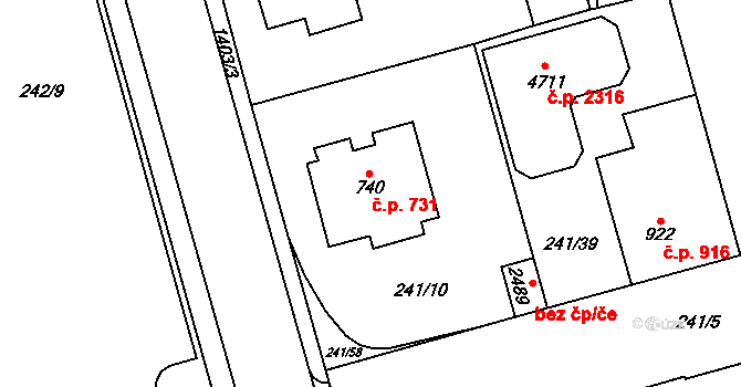 Blansko 731 na parcele st. 740 v KÚ Blansko, Katastrální mapa