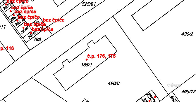 Černožice 175,176 na parcele st. 165/1 v KÚ Černožice nad Labem, Katastrální mapa