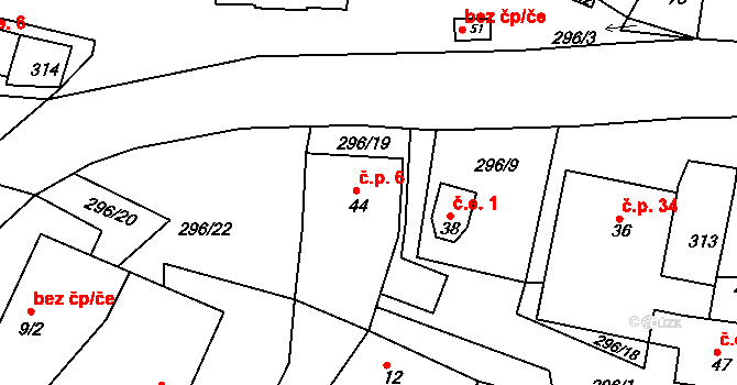 Kozov 6, Bouzov na parcele st. 44 v KÚ Kozov, Katastrální mapa