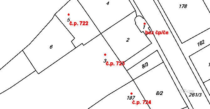 Březce 723, Štěpánov na parcele st. 3 v KÚ Březce, Katastrální mapa
