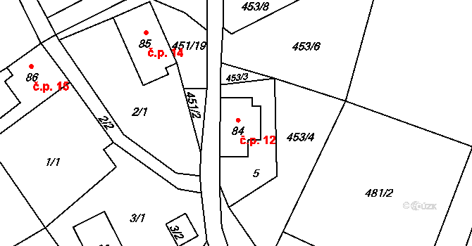 Trávník 12, Cvikov na parcele st. 84 v KÚ Trávník u Cvikova, Katastrální mapa