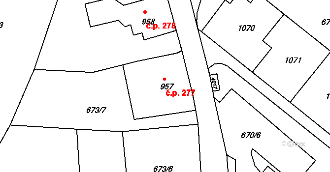 Cvikov II 277, Cvikov na parcele st. 957 v KÚ Cvikov, Katastrální mapa