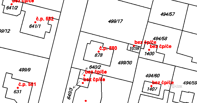 Libochovice 580 na parcele st. 878 v KÚ Libochovice, Katastrální mapa