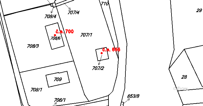 Brná 666, Ústí nad Labem na parcele st. 707/2 v KÚ Brná nad Labem, Katastrální mapa