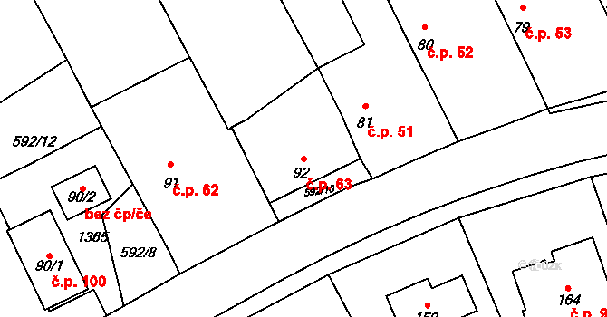 Bučina 63 na parcele st. 92 v KÚ Bučina, Katastrální mapa