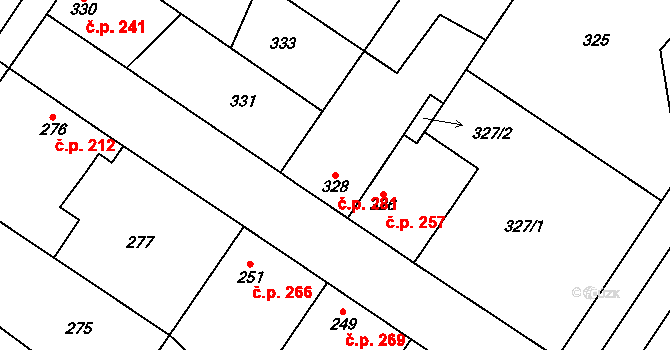 Kostomlaty nad Labem 281 na parcele st. 328/1 v KÚ Kostomlaty nad Labem, Katastrální mapa