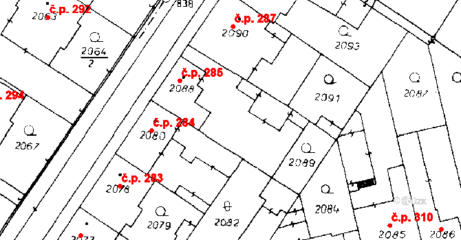 Poděbrady III 285, Poděbrady na parcele st. 2088 v KÚ Poděbrady, Katastrální mapa