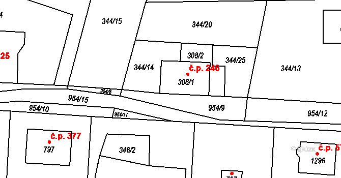 Velké Popovice 246 na parcele st. 308/1 v KÚ Velké Popovice, Katastrální mapa