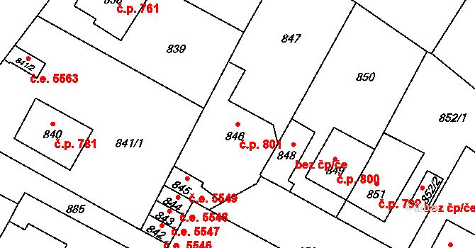 Kadaň 801 na parcele st. 846 v KÚ Kadaň, Katastrální mapa