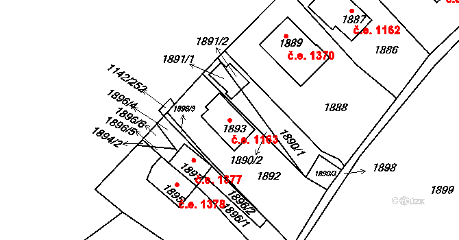Bystrc 1163, Brno na parcele st. 1893 v KÚ Bystrc, Katastrální mapa